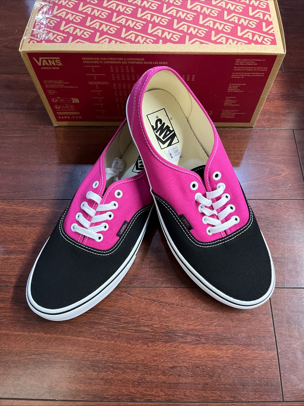 Mens 12 Vans Authentic Pop Raspberry Rose Hot Pink Black Canvas New HALF BOX